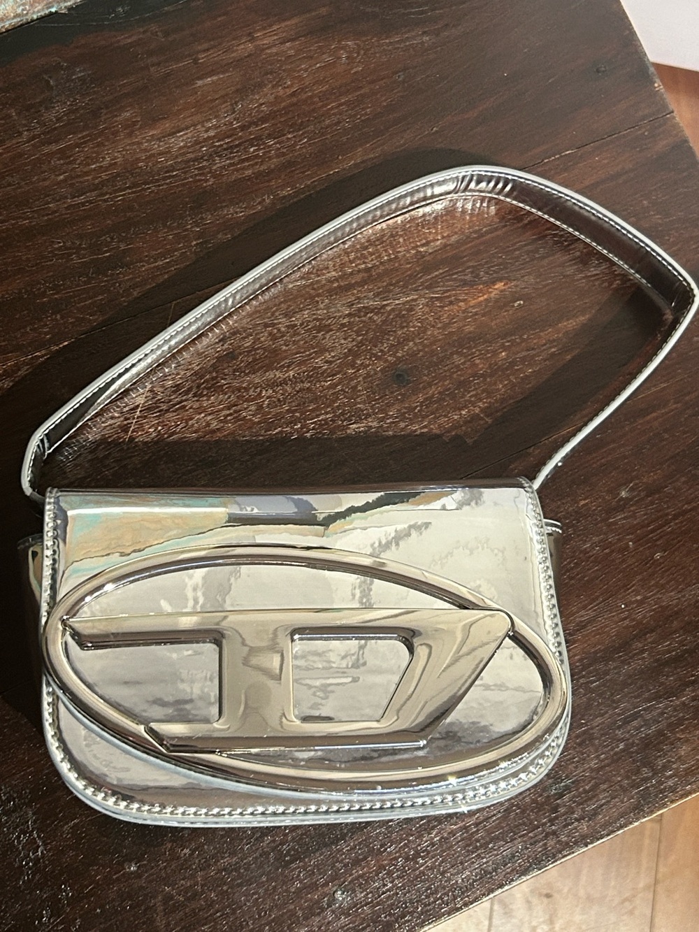 Diesel Silver Mirrored Leather Shoulder Bag - Picture 2 of 13